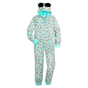 Disney mint gingerbread print hooded one piece pajamas (XXL)